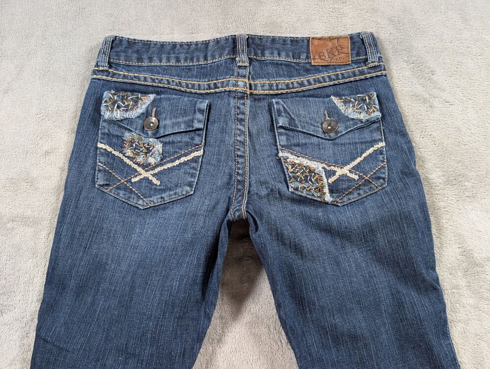 BKE Lexi Crop Jeans Womens 29 Blue Raw Hem Stretch Bling Buckle Denim Casual - Picture 3 of 10